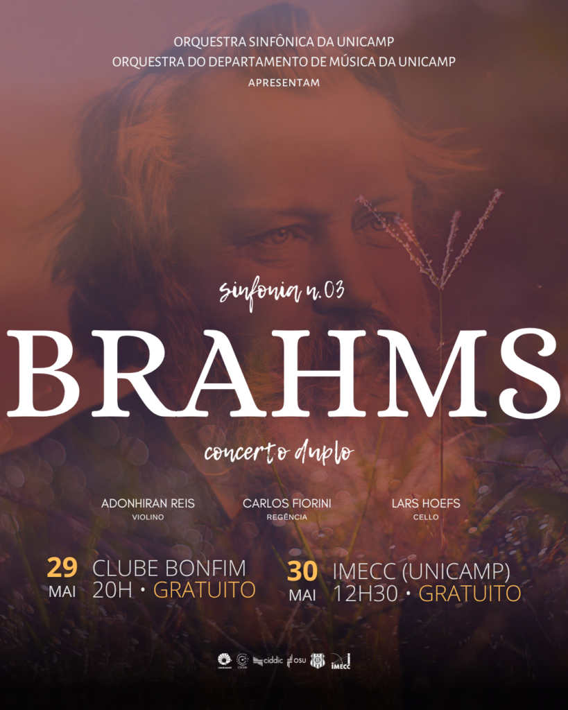 Convite de divulgação OSU e Orquestra do Departamento de Música da Unicamp interpretam a Sinfonia no.3 de Brahms em dois concertos gratuitos