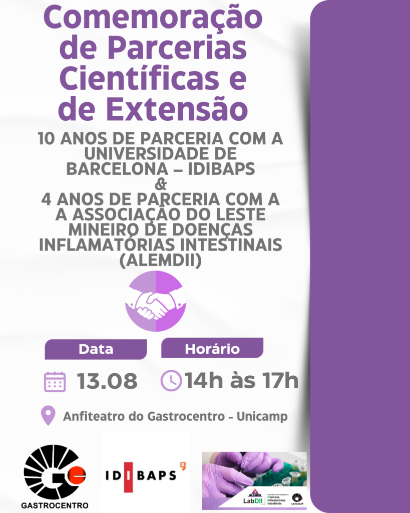10 anos de parceria com a Universidade de Barcelona (IDIBAPS) & 4 anos de parceria com a Associação do Leste Mineira de Doenças Inflamatórias Intestinais - (ALEMDII)