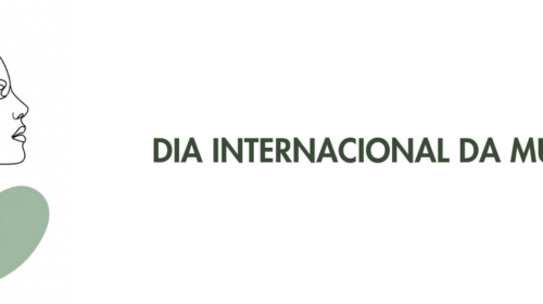 Ilustração em fundo claro com o perfil de uma mulher desenhado em traços contínuos e minimalistas. Atrás do rosto há formas orgânicas coloridas em azul-petróleo, amarelo e verde. À direita está o título “Dia Internacional da Mulher”. No canto superior direito aparecem os logotipos da Faculdade de Ciências Médicas e da Unicamp.